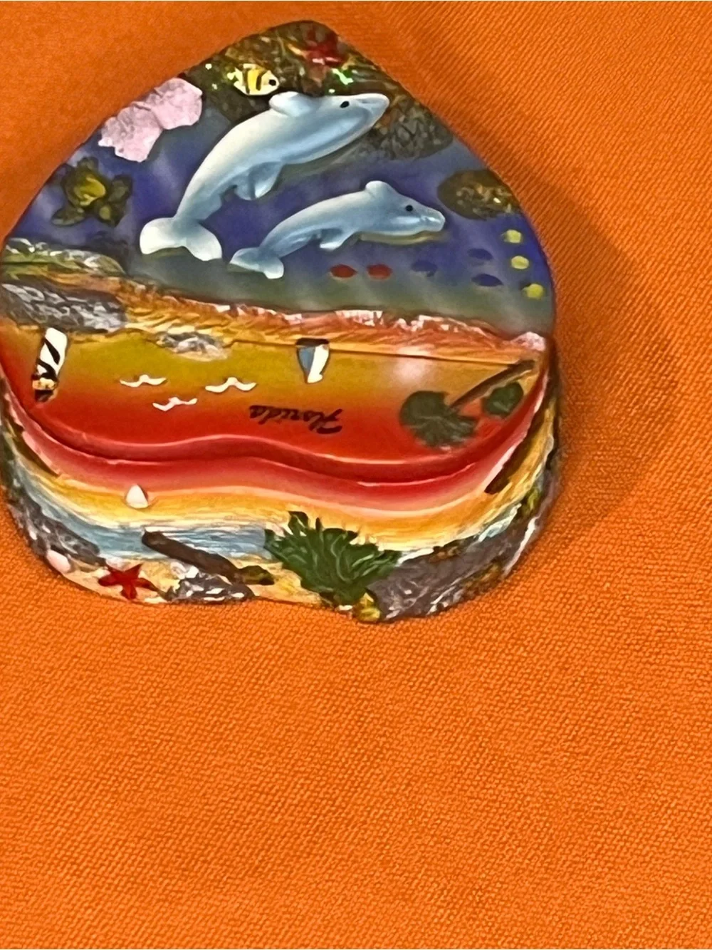 Florida Heart Shaped Trinket Box with Dolphins